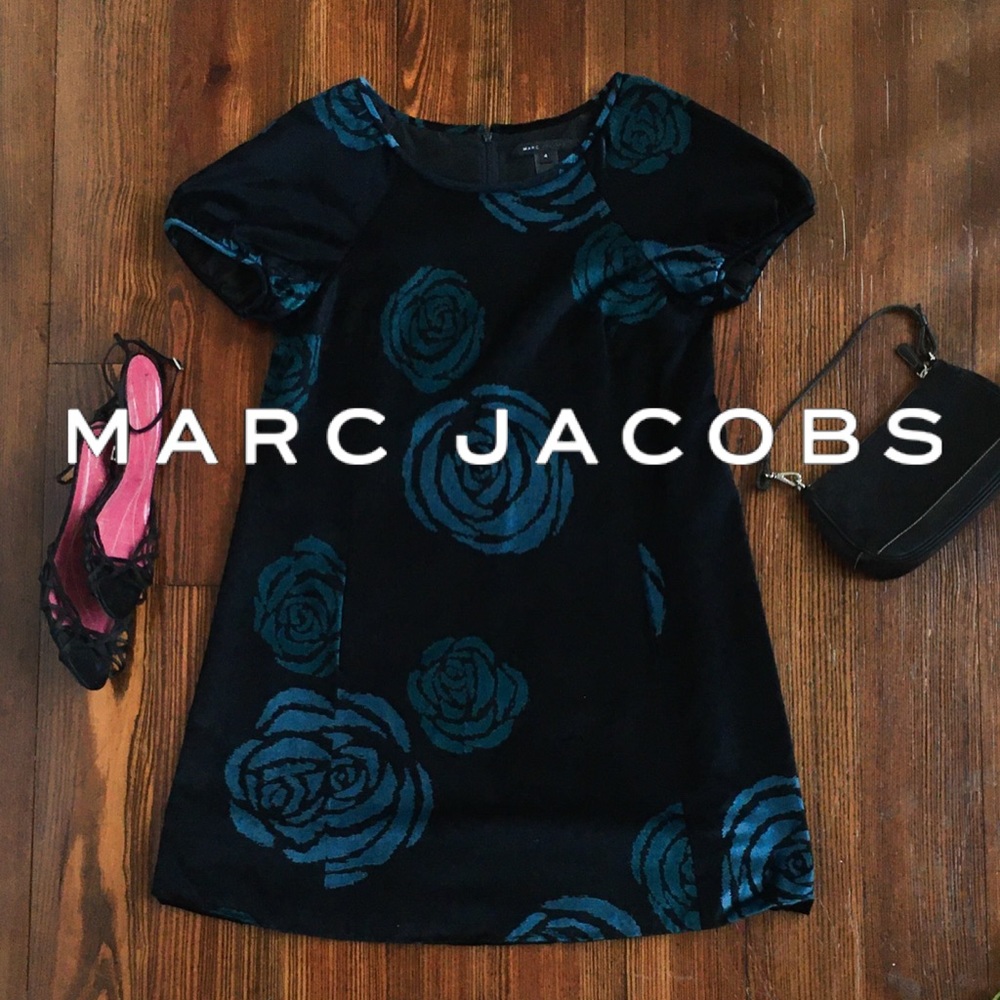 Marc Jacobs Velvet Floral Swing Dress Cap Sleeves